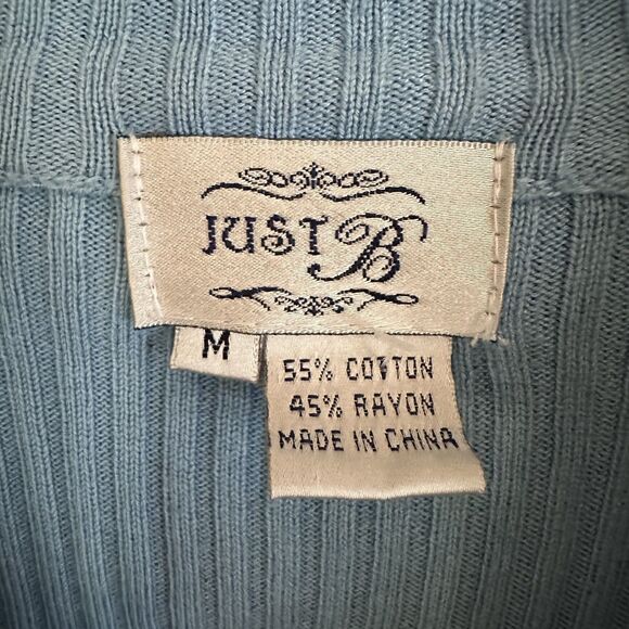 Just B Crystal Grommet Ribbed Zip Cardigan Sweater M Baby Blue E-Girl Y2K - Picture 9 of 12